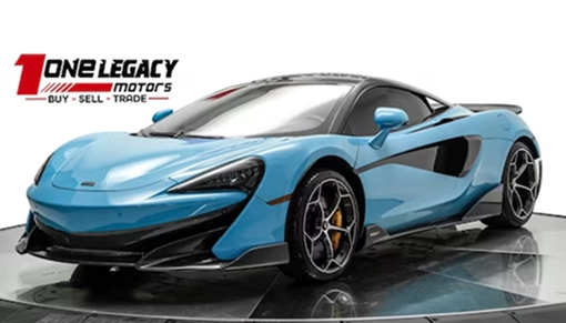 Light blue 2019 McLaren 600LT photographed on the One Legacy Motors turntable