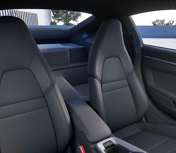 Grey leather front sport seats and centre console inside a Porsche 911