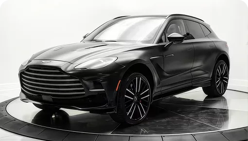 Black 2023 Aston Martin DBX 707 photographed on the One Legacy Motors turntable