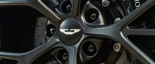 Close-up of an Aston Martin DBX wheel and brake caliper