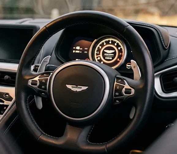 Aston Martin DB11 steering wheel and instrument binnacle