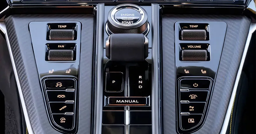 Aston Martin Vantage centre console with its display and drive mode controls