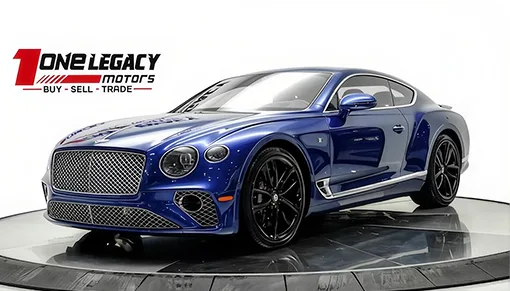 Blue 2020 Bentley Continental GT V8 photographed on the One Legacy Motors turntable