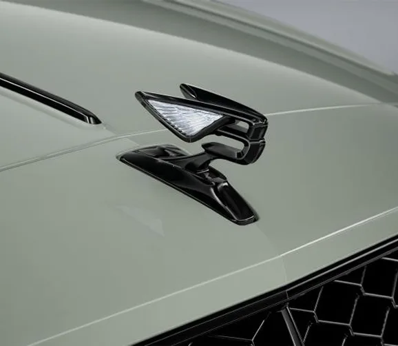 Close-up of the Flying B bonnet mascot on a green Bentley Flying Spur