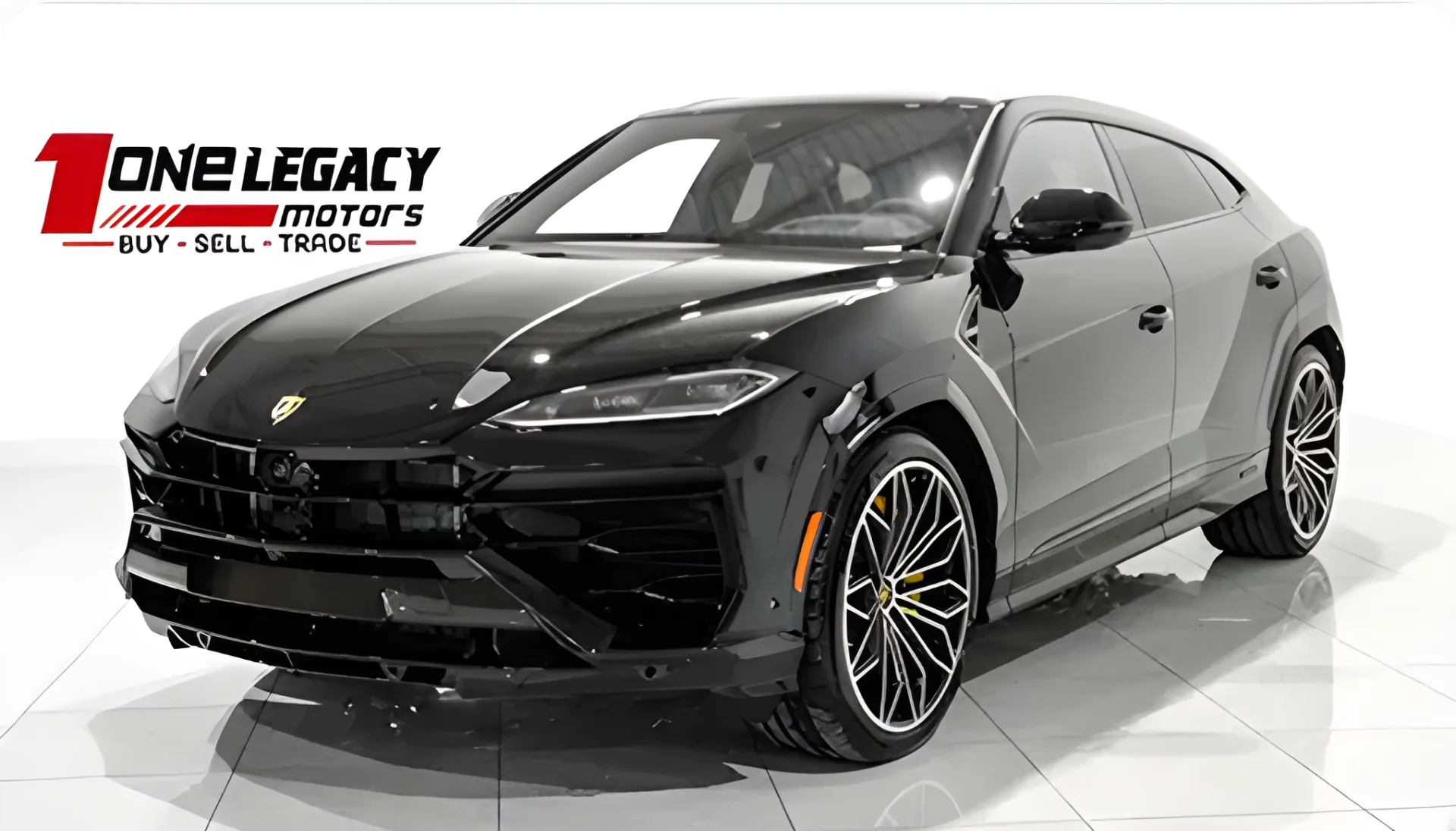 Black 2025 Lamborghini Urus SE on the One Legacy Motors turntable