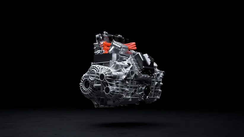Lamborghini Revuelto eight-speed dual-clutch gearbox on a dark background